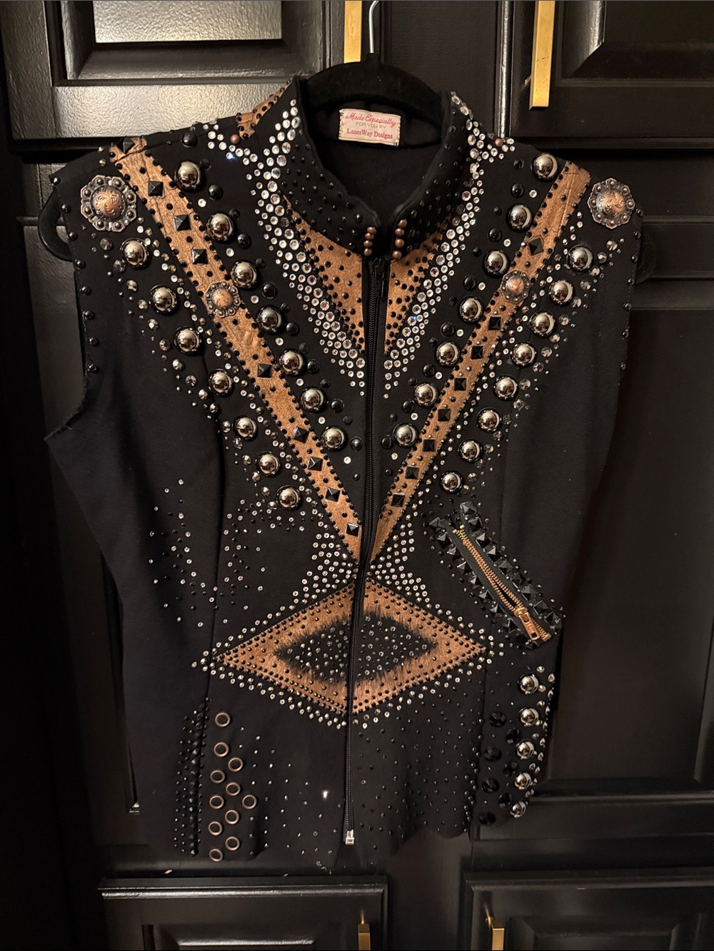 Lanes Way Designs Black Brown Embellished Women's Vest with Stud Accents
